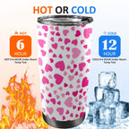 Pink Hearts On White - 20oz Mobile Tumbler with Lid (Black Lock)