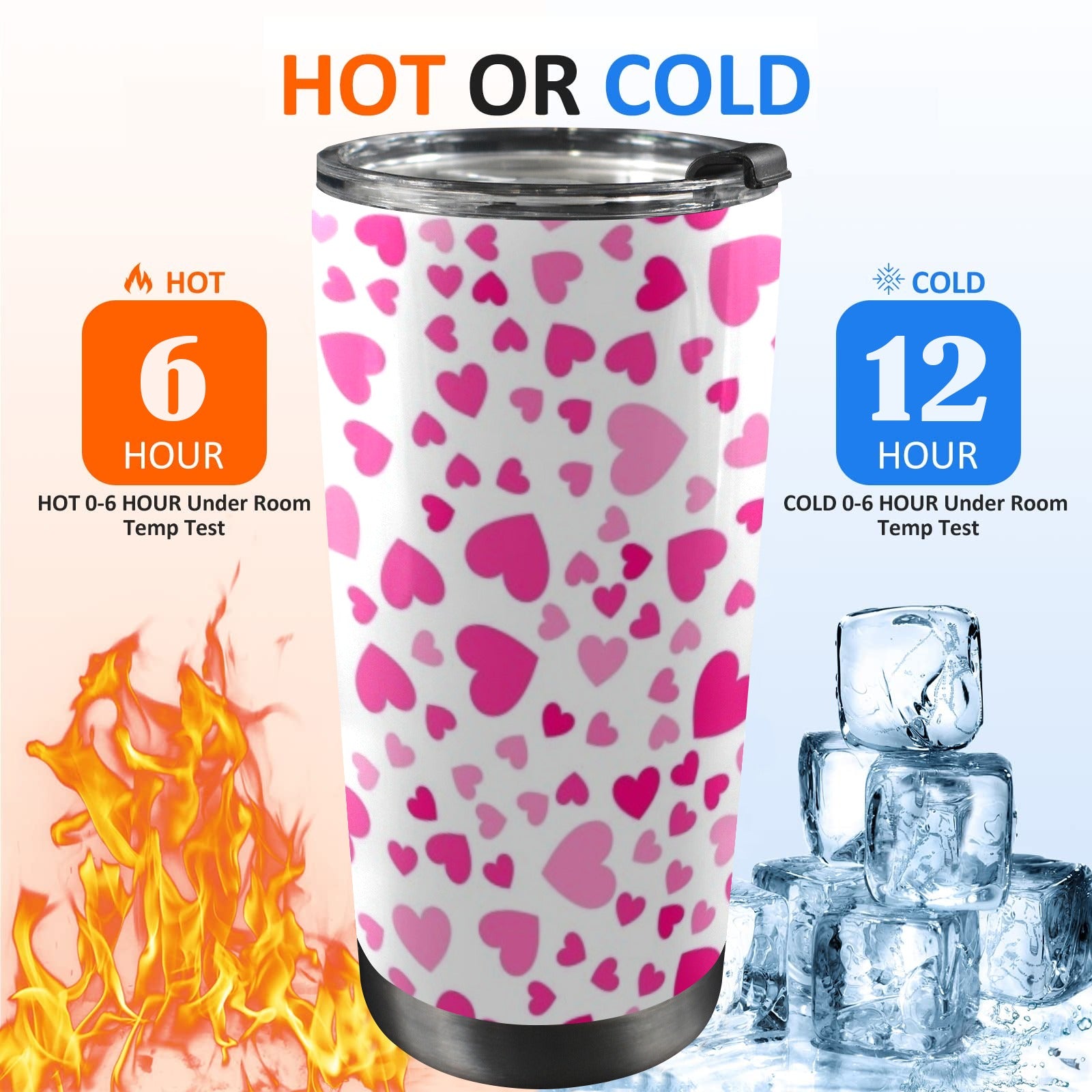 Pink Hearts On White - 20oz Mobile Tumbler with Lid (Black Lock)
