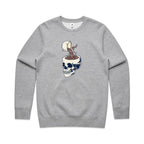 Coffee Skull - AS Colour Stencil Crew Grey Marle Sweatshirt Coffee Printed In Australia
