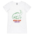 Never Skip Arm Day, T-Rex - Womens V-Neck T-Shirt White Womens Active V-Neck T-shirt Fitness Printed In Australia