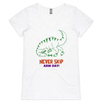 Never Skip Arm Day, T-Rex - Womens V-Neck T-Shirt White Womens Active V-Neck T-shirt Fitness Printed In Australia