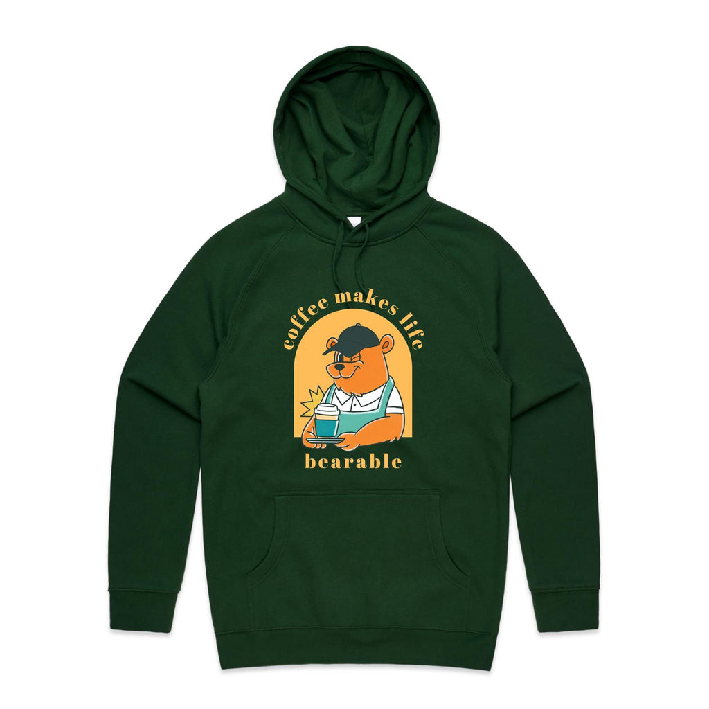 Coffee Makes Life Bearable - Mens Hoodie Forest Green Mens Hoodie animal Coffee Printed In Australia