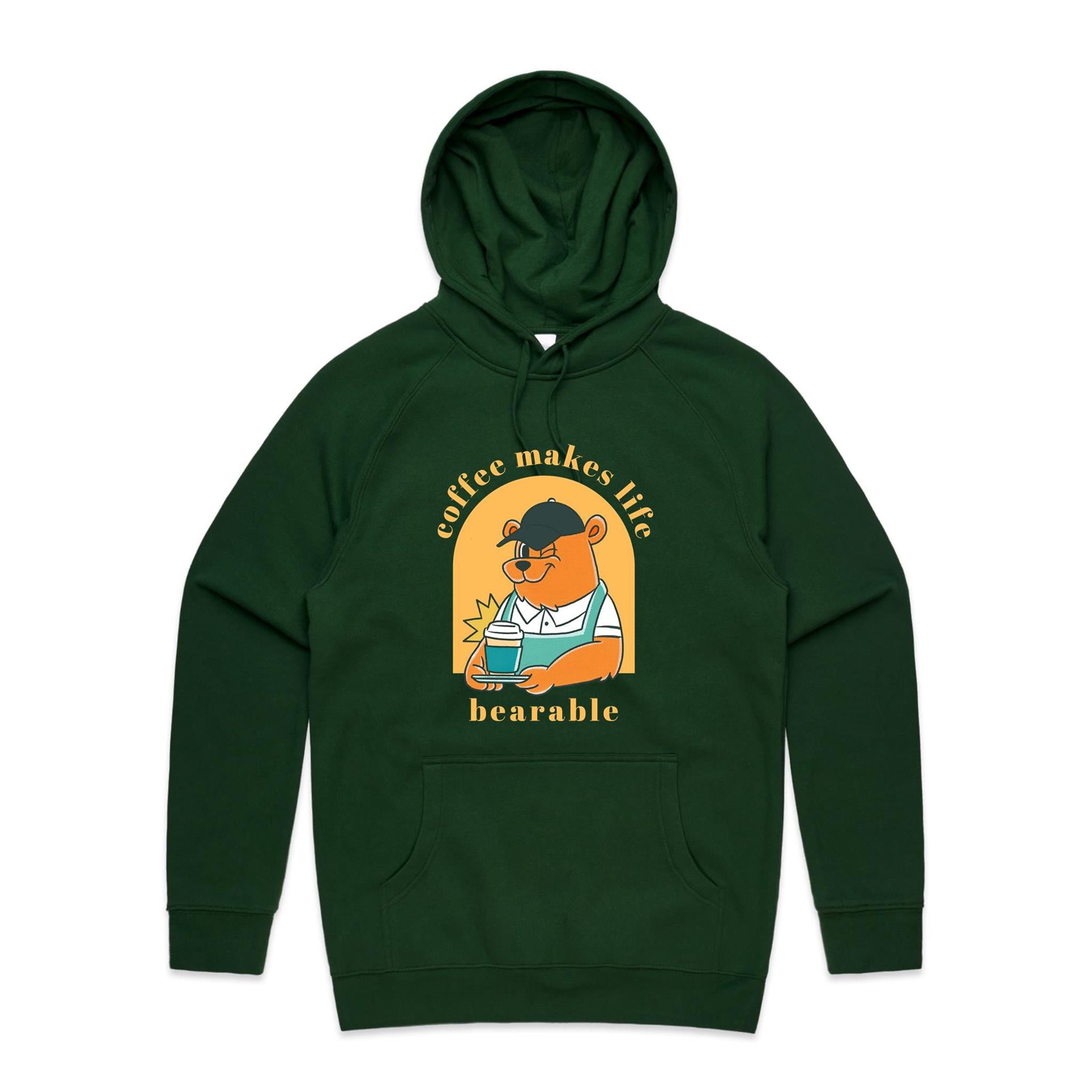 Coffee Makes Life Bearable - Mens Hoodie Forest Green Mens Hoodie animal Coffee Printed In Australia