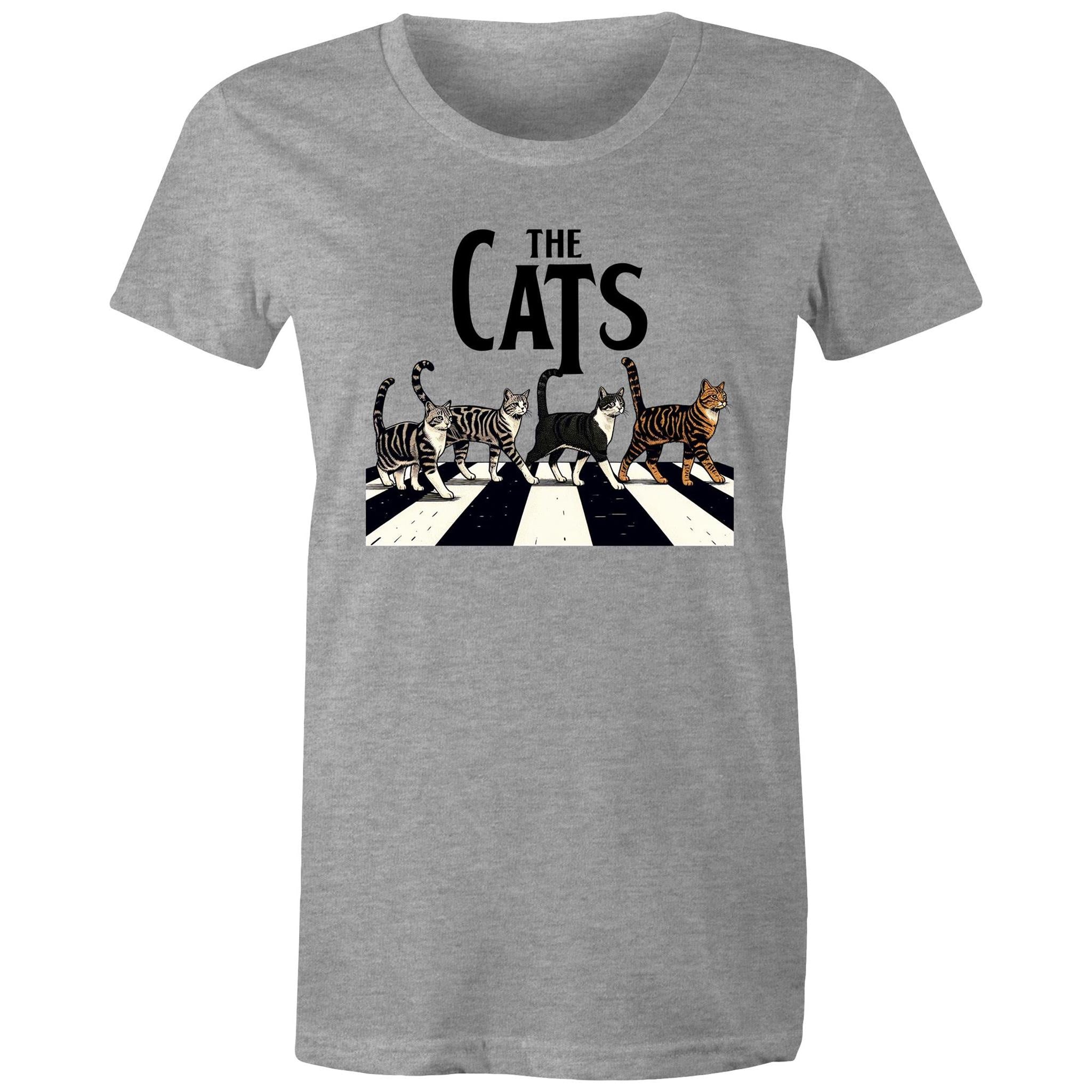 The Cats, Fab Four Crossing Road - Womens T-shirt Grey Marle Womens T-shirt animal Music Printed In Australia
