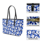 Blue Hawaiian Floral - Leather Tote Bag-Large