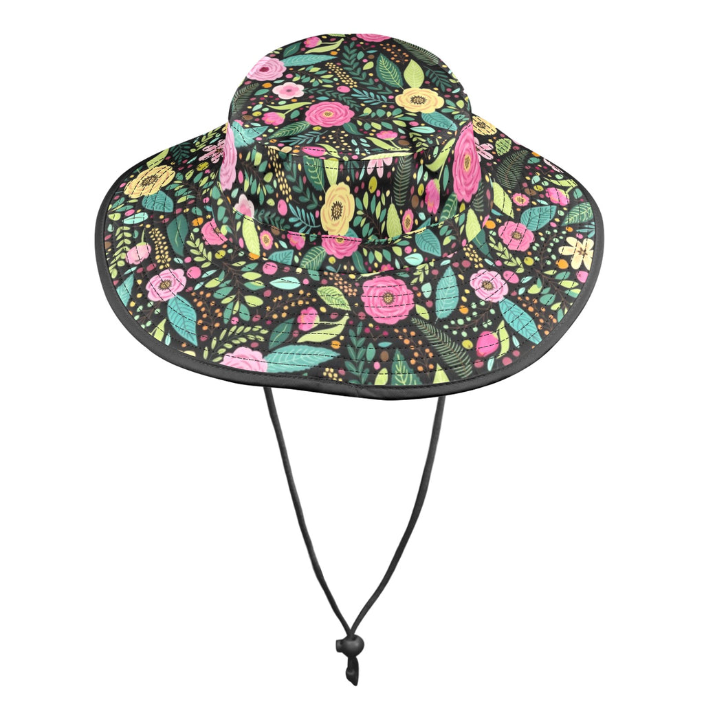 Bright Floral And Leaves Wide Brim Bucket Hat Wide Brim Bucket Hat Plants Printed Offshore