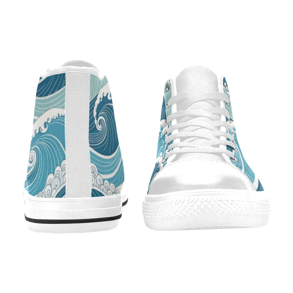 Ocean Waves Kids High Top Canvas Shoes Kids High Top Canvas Shoes Printed Offshore Summer Surf