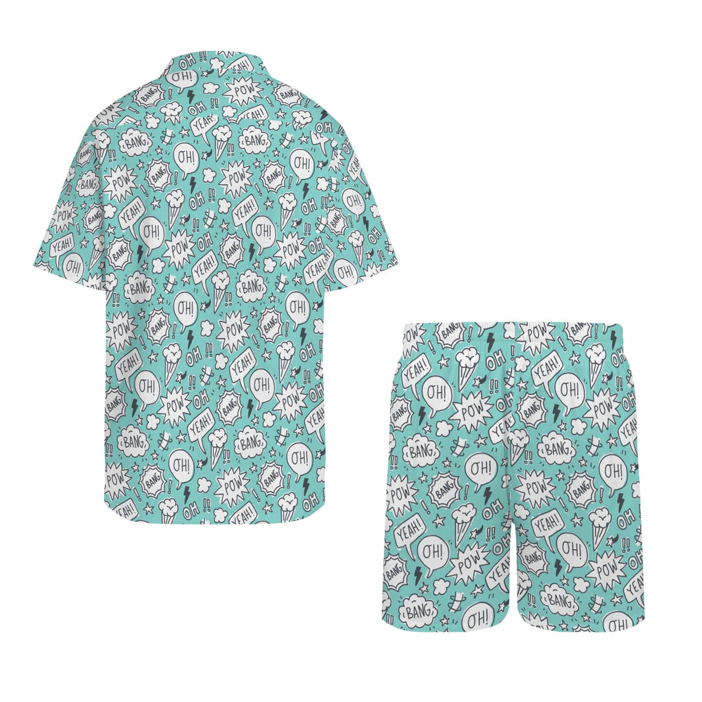 Comic Book Speech Bubbles Men's Hawaiian Shirt & Shorts Set Men's Hawaiian Shirt & Shorts Set comic Printed Offshore