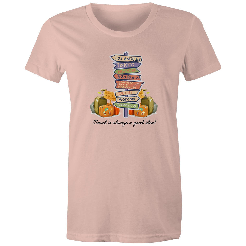 Travel Is Always A Good Idea - Womens T-shirt Pale Pink Womens T-shirt Printed In Australia
