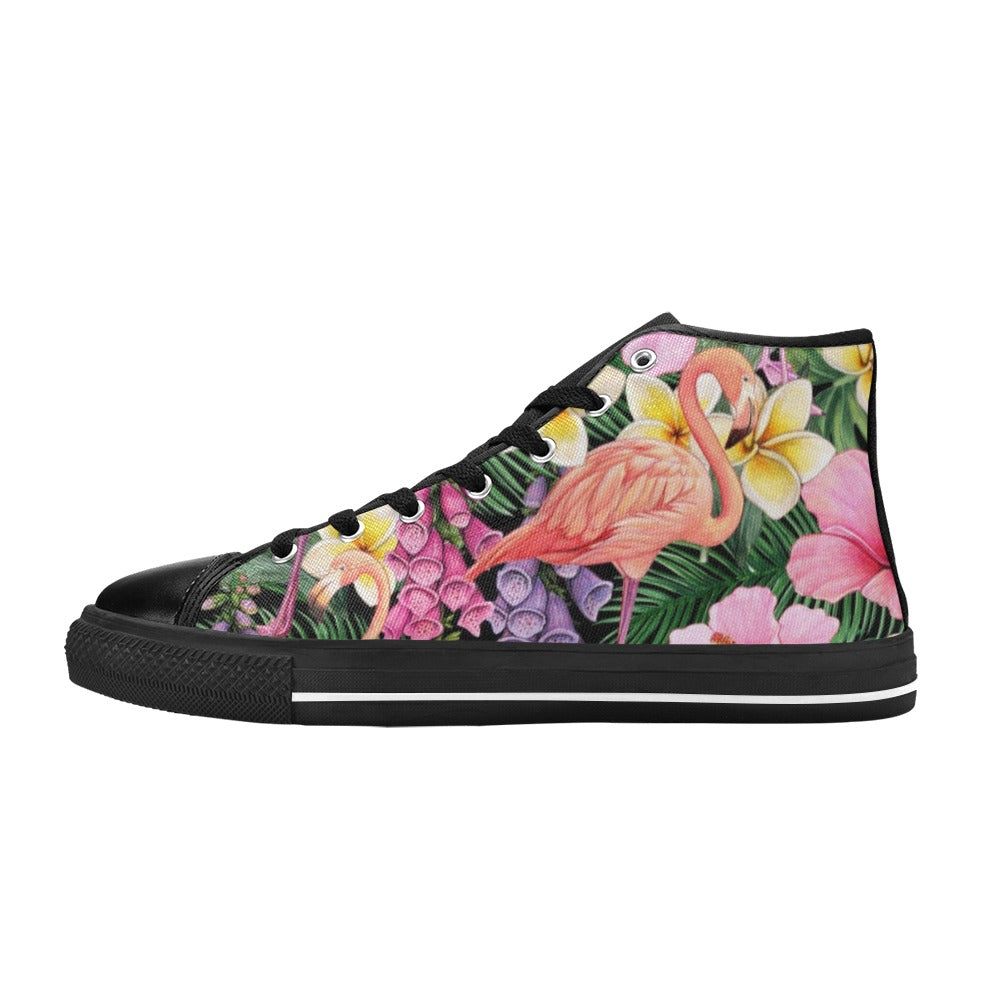Flamingo Jungle - Kids High Top Canvas Shoes