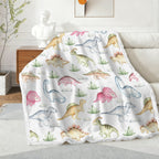 Dinosaur Garden - Double-Layer Fleece Blanket 51"x59"