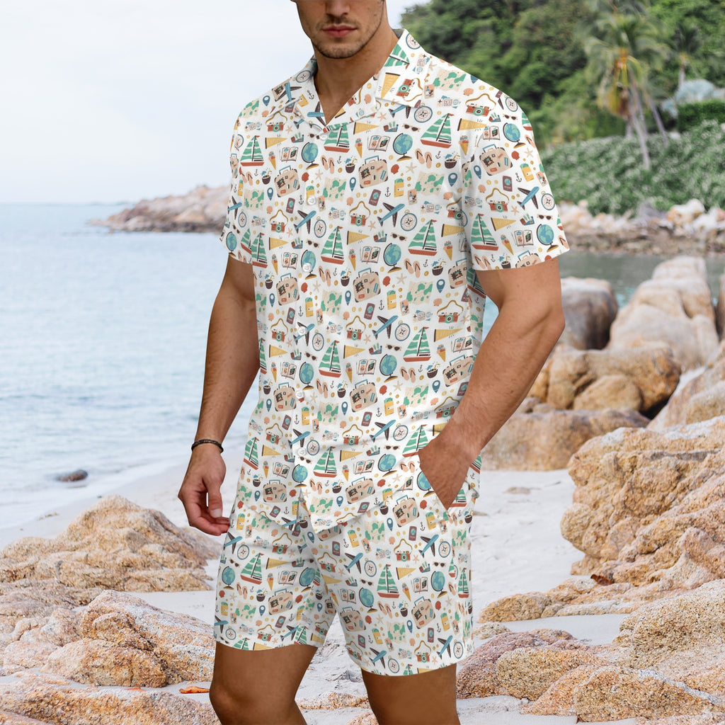 Travel And Explore Men's Hawaiian Shirt & Shorts Set Men's Hawaiian Shirt & Shorts Set Printed Offshore