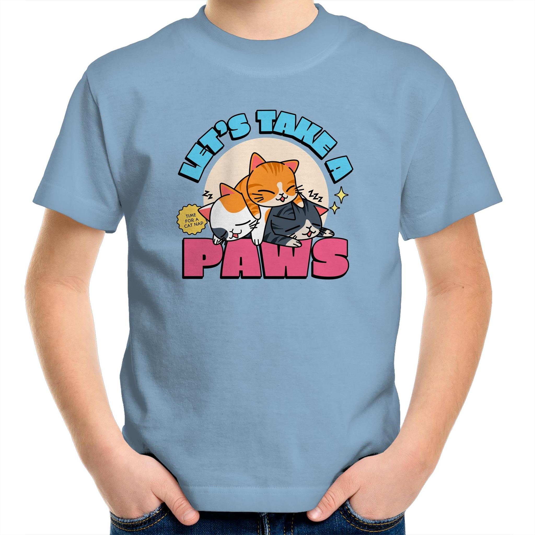 Let's Take A Paws, Cats - Kids Youth T-Shirt Carolina Blue Kids Youth T-shirt animal Printed In Australia