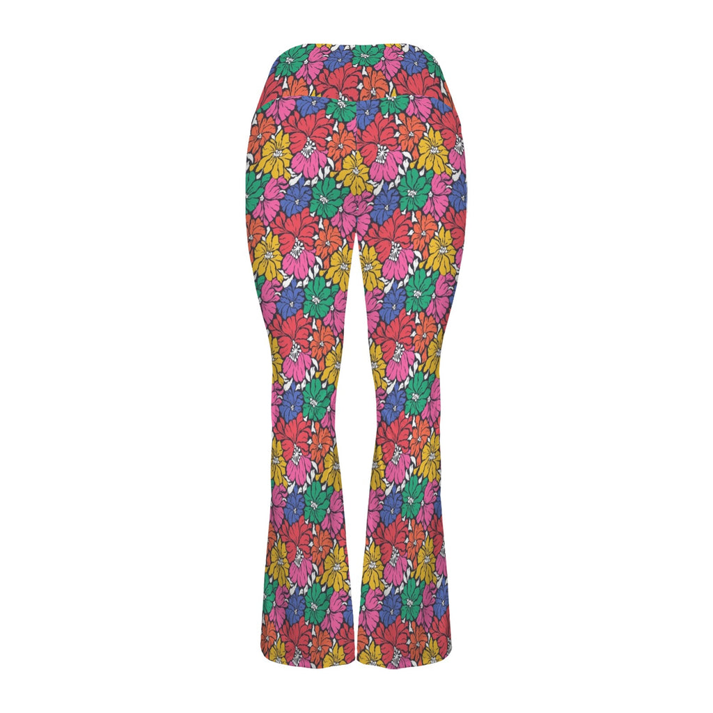 Bright And Bold Flowers High Waist Crossover Tummy Control Flare Leggings High Waist Flare Leggings Plants Printed Offshore