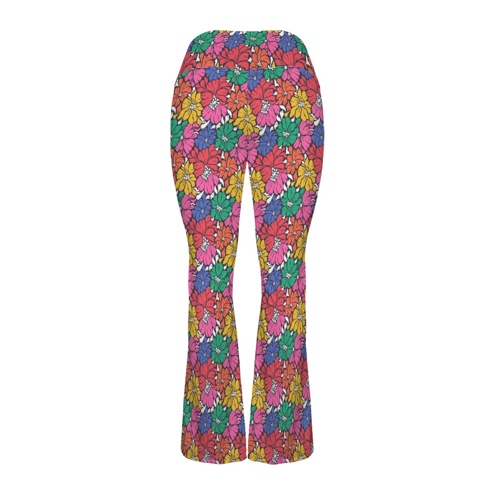 Bright And Bold Flowers High Waist Crossover Tummy Control Flare Leggings High Waist Flare Leggings Plants Printed Offshore