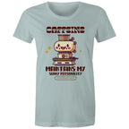 Caffeine Maintains My Sunny Personality - Womens T-shirt Pale Blue Womens T-shirt Coffee Printed In Australia