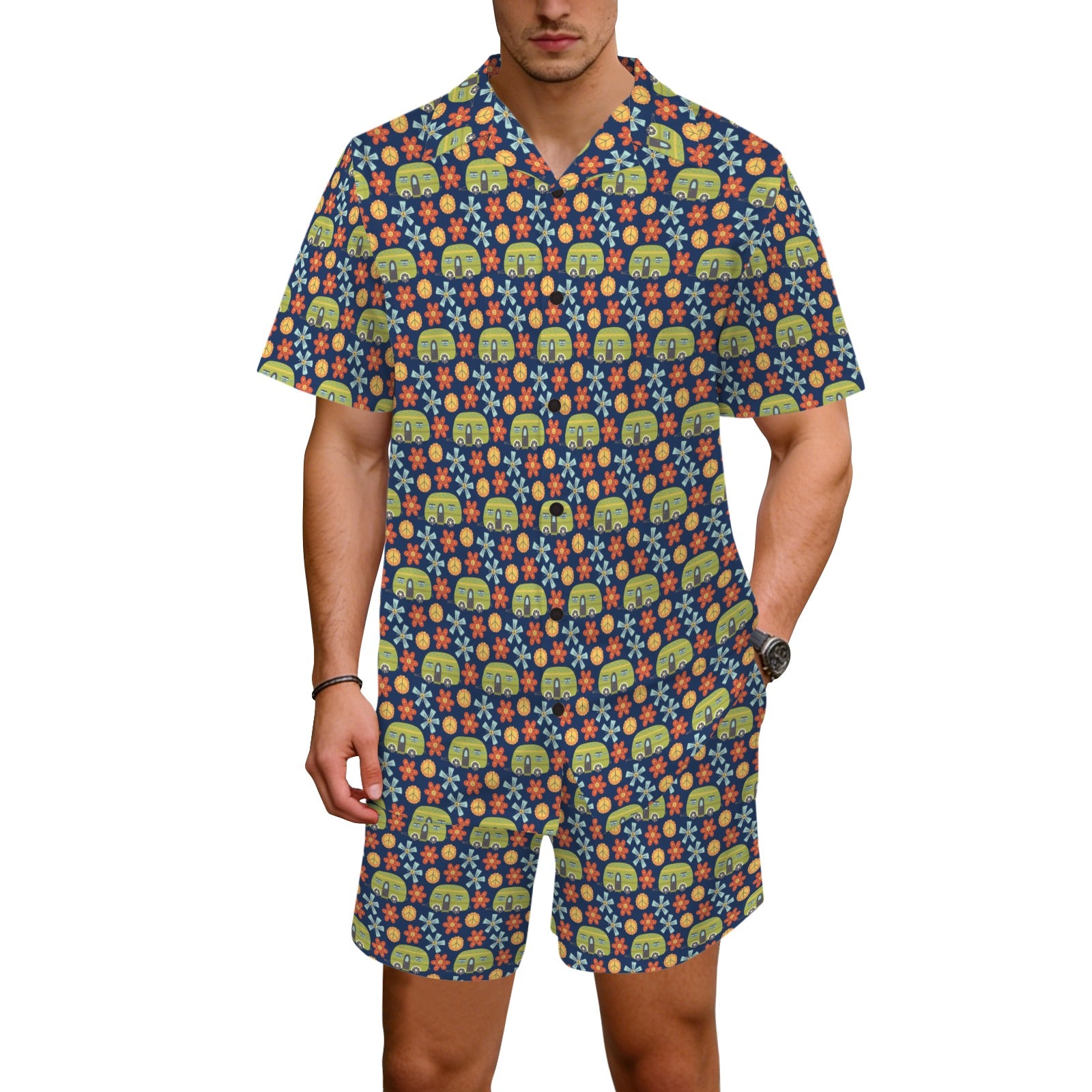 Hippie Caravan - Men's Hawaiian Shirt & Shorts Set