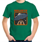I Want To Believe, Alien UFO - Kids Youth T-Shirt Kelly Green Kids Youth T-shirt Printed In Australia Sci Fi