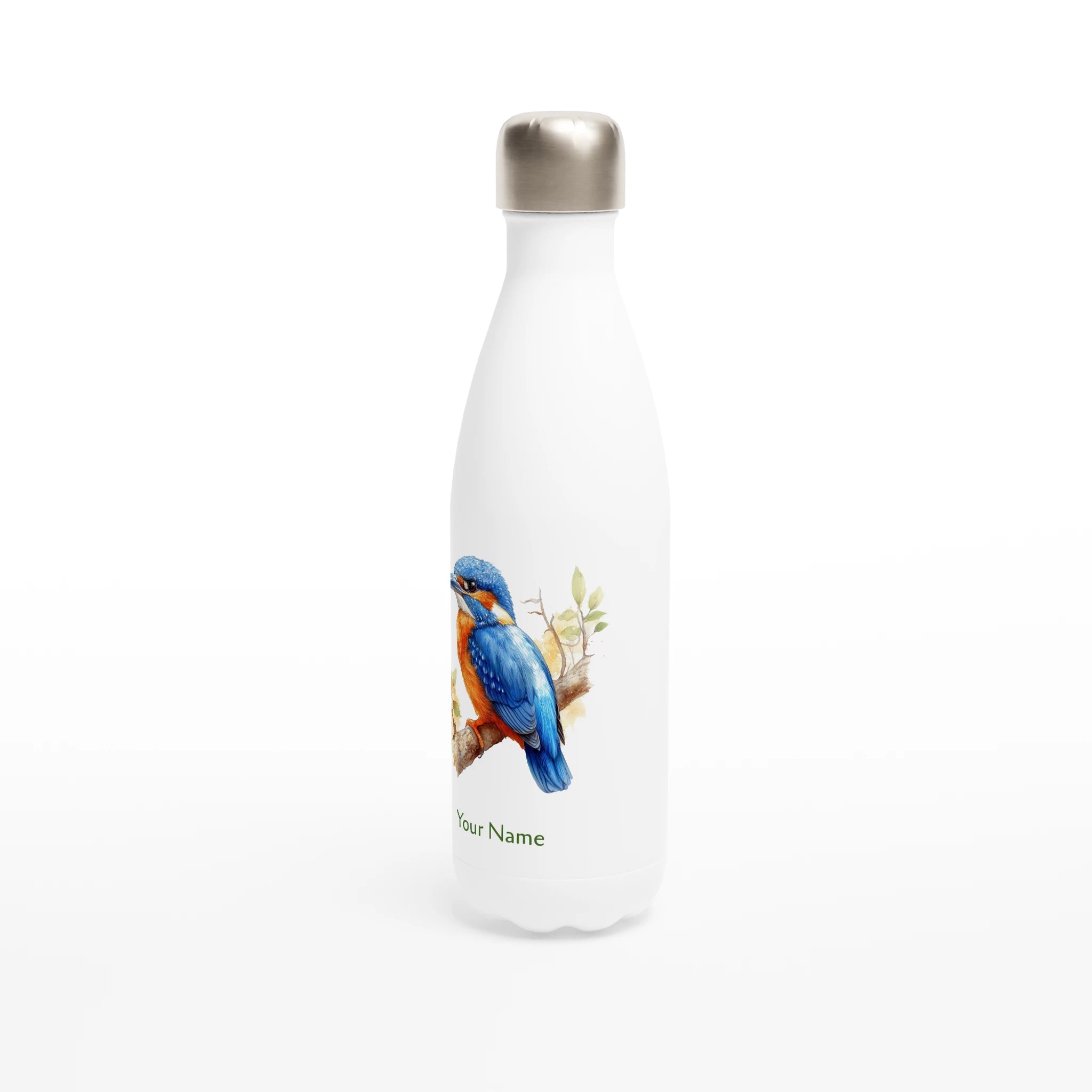 Personalise - Kingfisher, Australian Birds - White 17oz Stainless Steel Water Bottle Personalised Water Bottle animal Globally Fulfilled