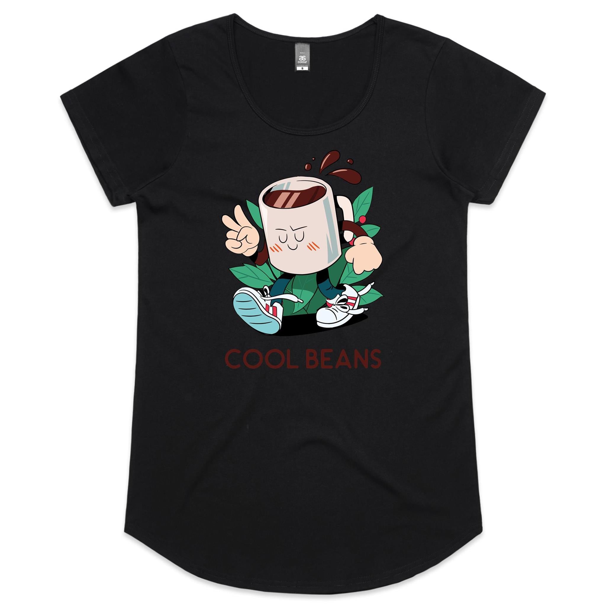 Cool Beans, Coffee - Womens Scoop Neck T-Shirt Black Womens Scoop Neck T-shirt Coffee Printed In Australia