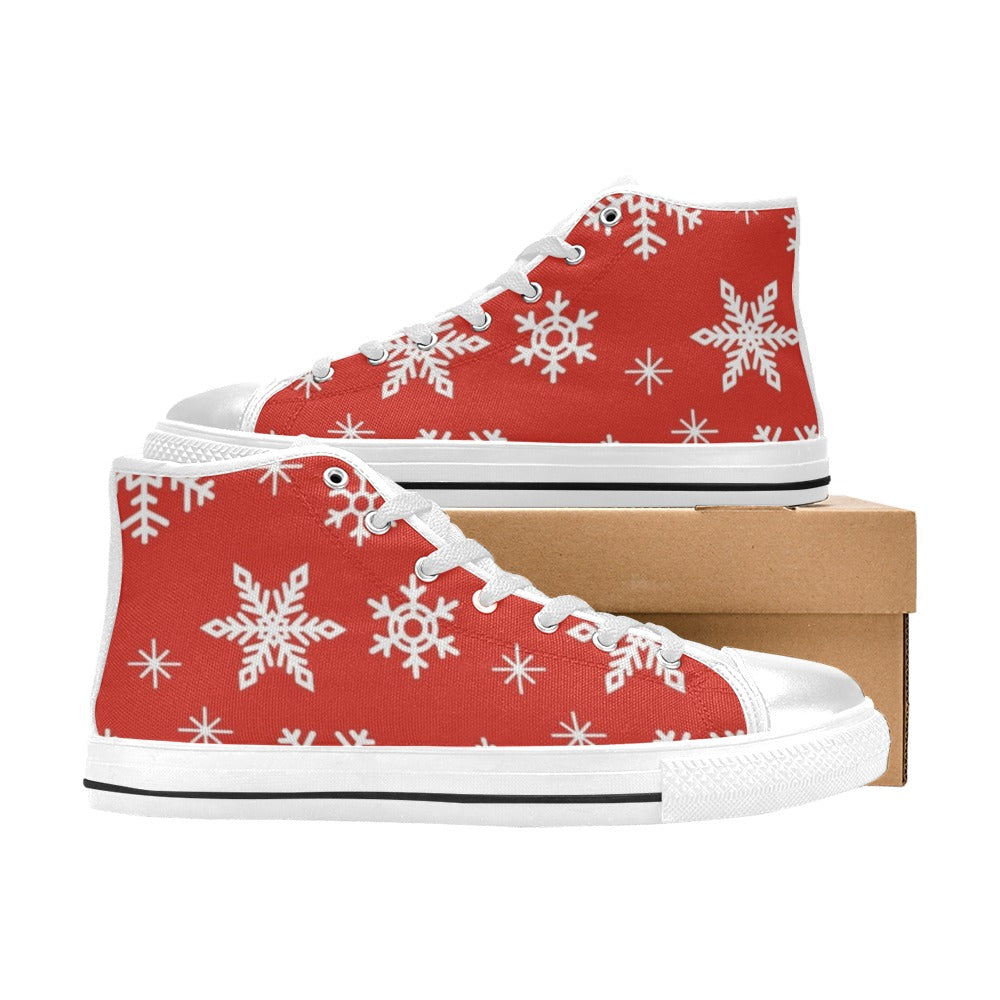 Red Snowflakes, Christmas - Men's High Top Canvas Shoes