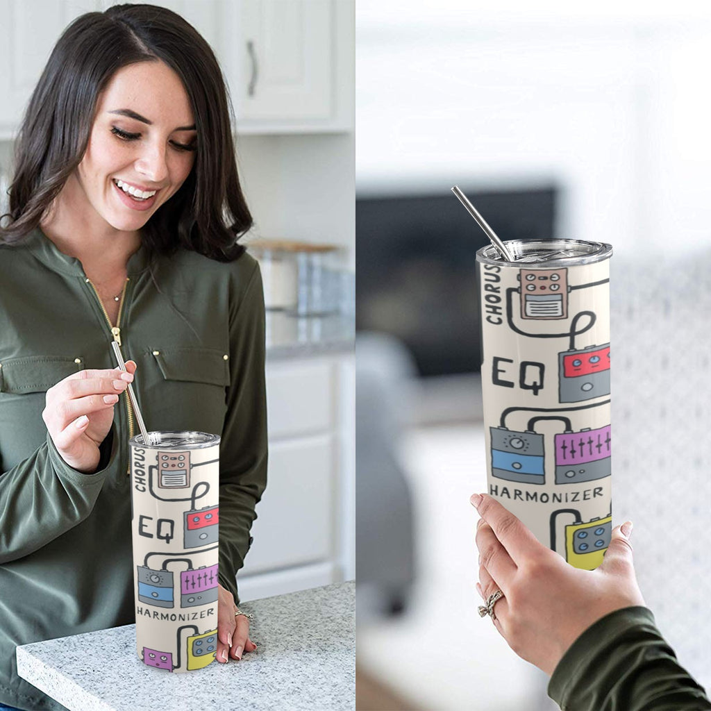 Guitar Pedals 20oz Tall Skinny Tumbler with Lid and Straw