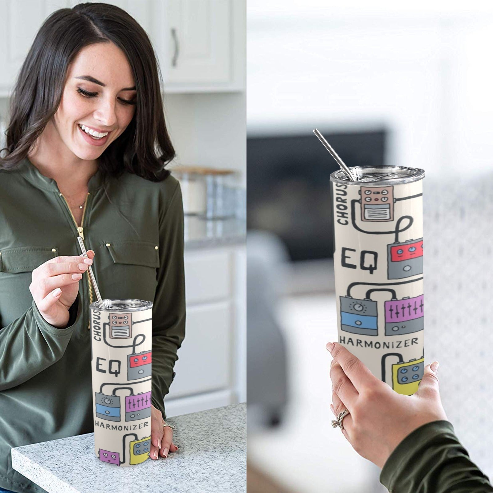 Guitar Pedals 20oz Tall Skinny Tumbler with Lid and Straw