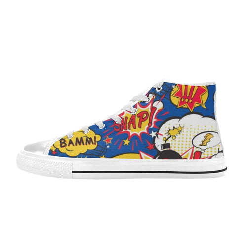 Blue Comic Book - Women's High Top Canvas Shoes