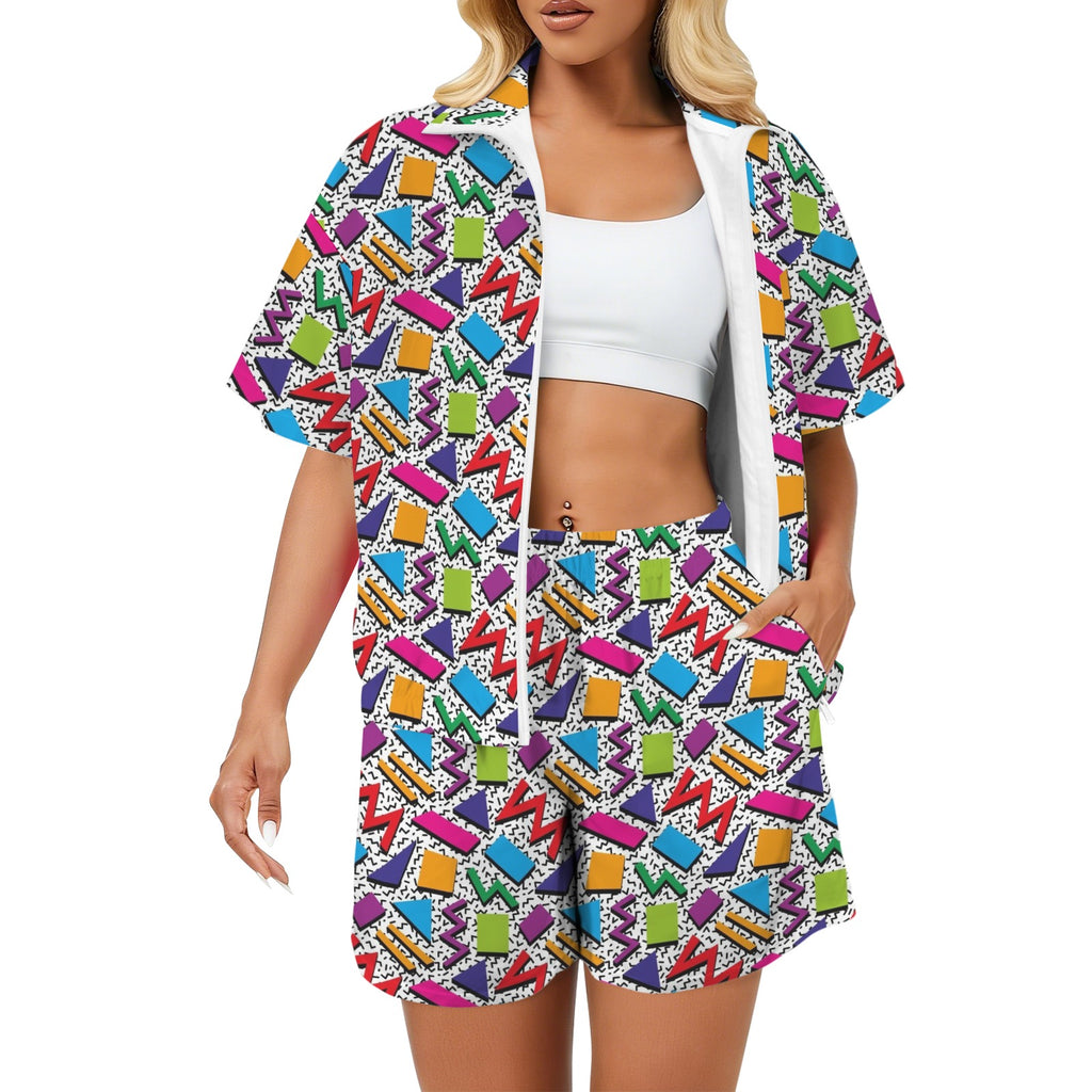 Graphic 80's Women's Windbreaker Short Set 2XL Women's Windbreaker Short Set Printed Offshore Retro
