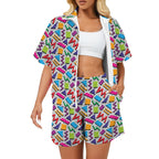 Graphic 80's Women's Windbreaker Short Set 2XL Women's Windbreaker Short Set Printed Offshore Retro