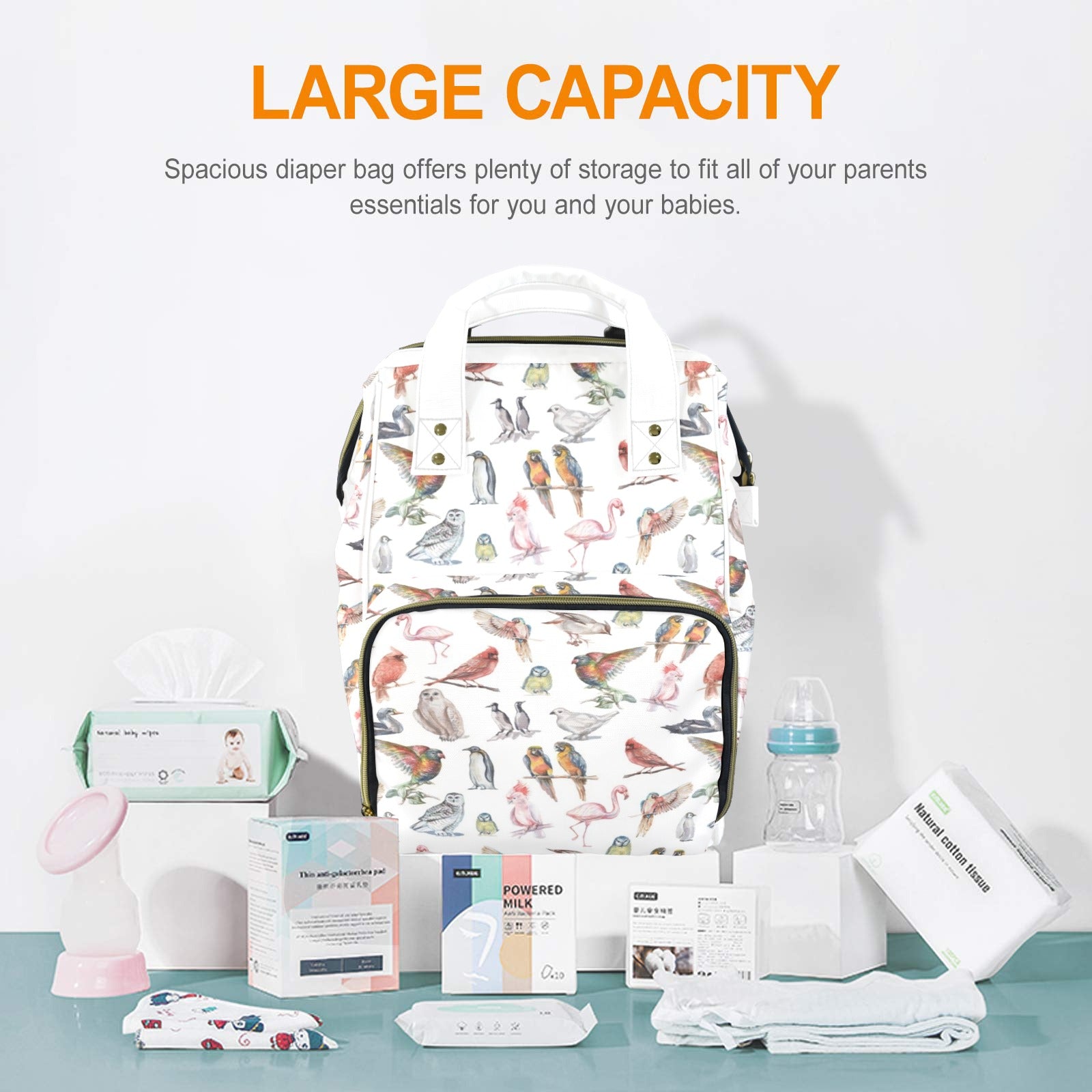 Birds Of A Feather Multi-Function Backpack, Nappy / Diaper Bag Multi-function Backpack, Nappy / Diaper Bag animal Birds Printed Offshore