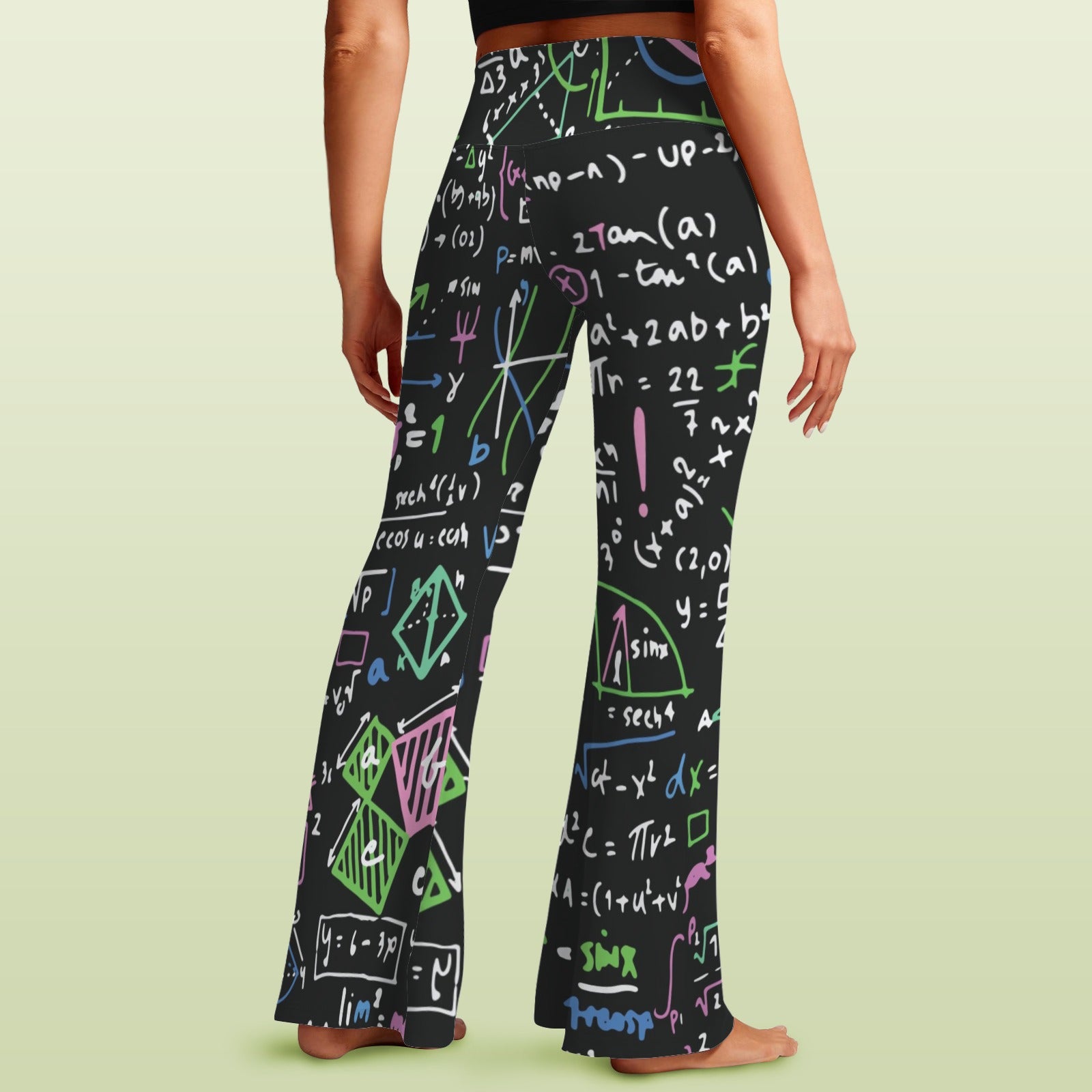 Equations In Green And Pink High Waist Crossover Tummy Control Flare Leggings High Waist Flare Leggings Maths Printed Offshore