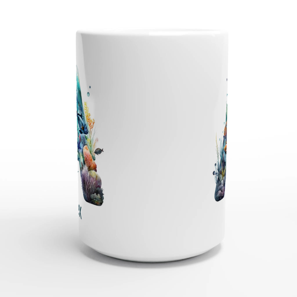 Personalise - Coral Sea Initial - White 15oz Ceramic Mug Personalised 15oz Mug animal customise Globally Fulfilled Initial Name personalise