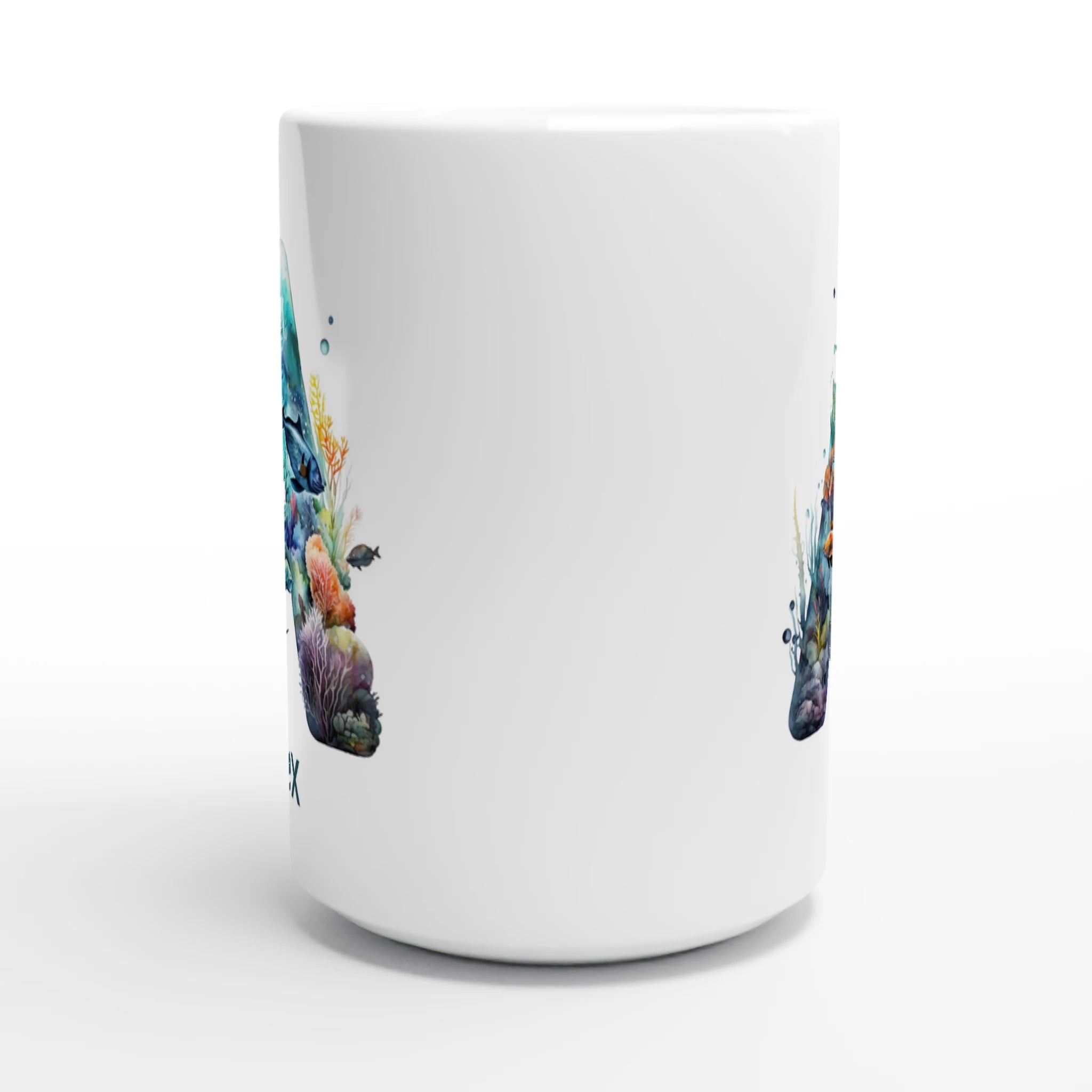Personalise - Coral Sea Initial - White 15oz Ceramic Mug Personalised 15oz Mug animal customise Globally Fulfilled Initial Name personalise