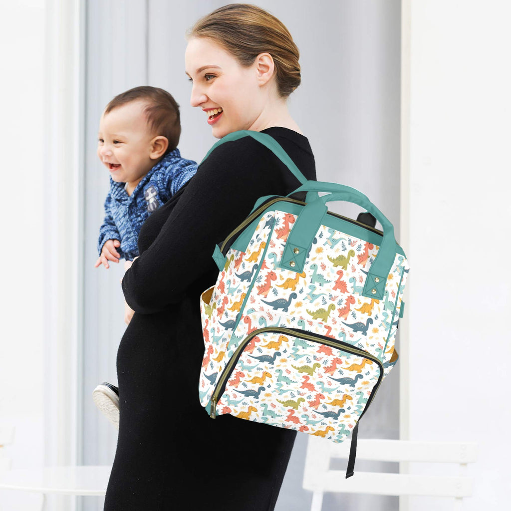 Cute Colourful Dinosaurs - Multi-Function Backpack, Nappy / Diaper Bag