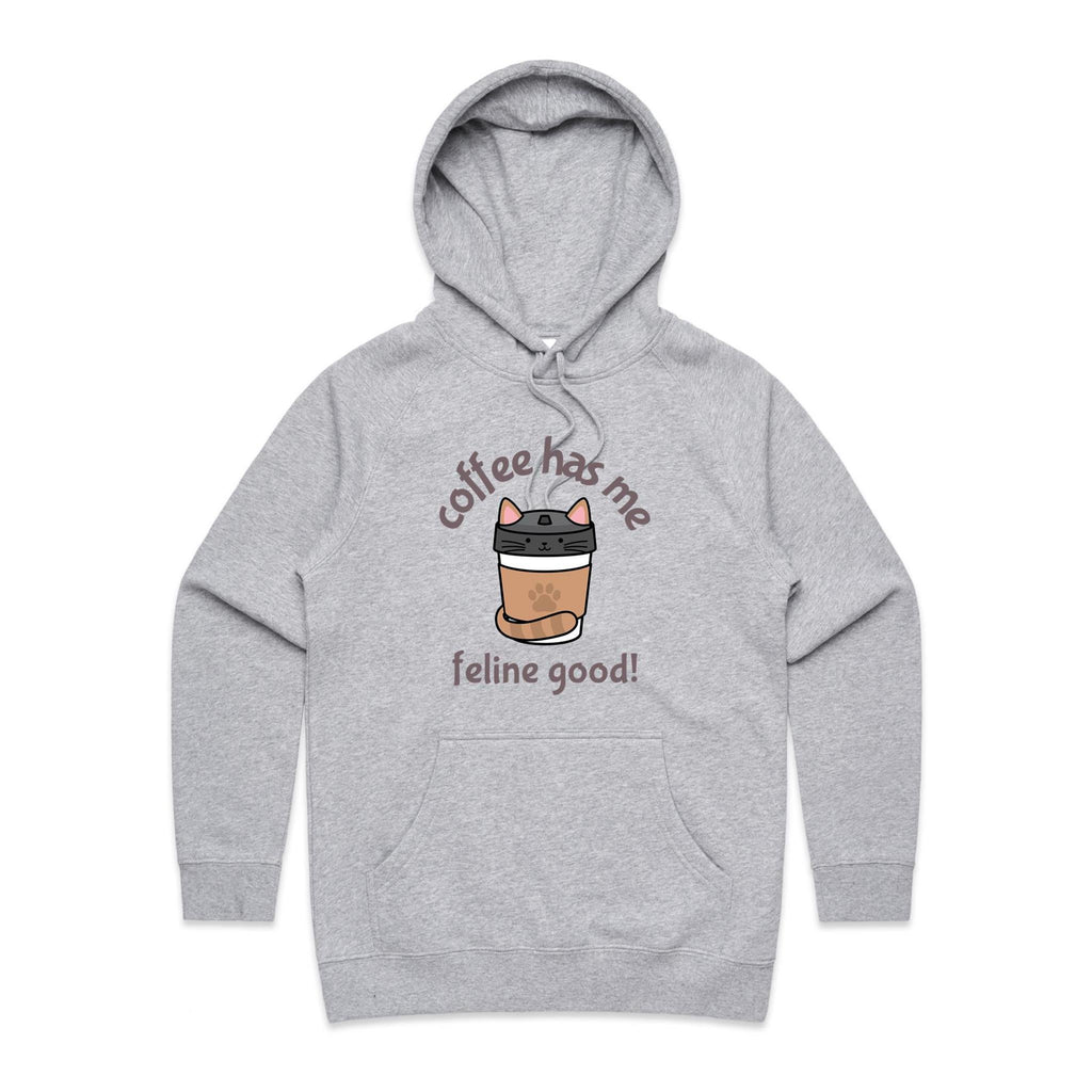Coffee Has Me Feline Good - Womens Hoodie Grey Marle Womens Hoodie animal Coffee Printed In Australia