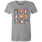 Ghosts In Windows - Womens T-shirt Grey Marle Womens T-shirt Halloween Printed In Australia