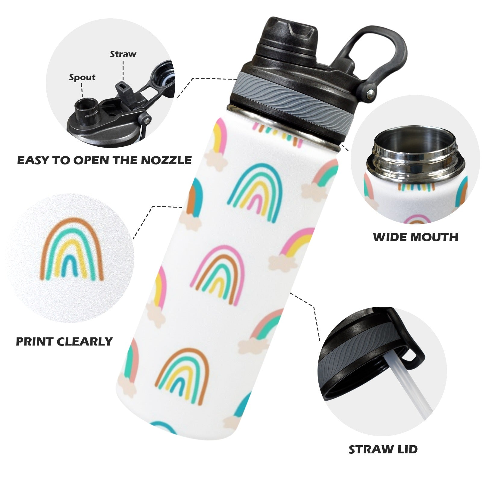Cloud Rainbows - Insulated Water Bottle with Dual-Use Lid (18oz) Insulated Water Bottle with Dual-Use Lid (18oz) Printed Offshore