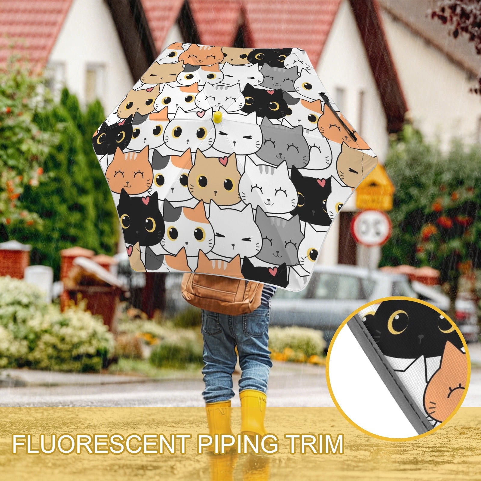Cute Cartoon Cats Kids Safe Round Corner Umbrella Kids Safe Round Corner Umbrella animal Printed Offshore