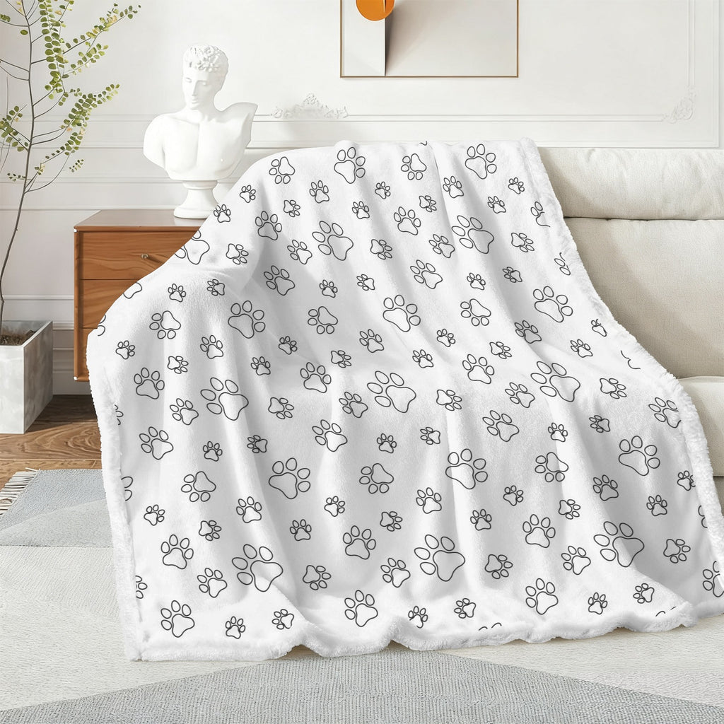 Dog Paws In Black And White - Double-Layer Fleece Blanket 51"x59"