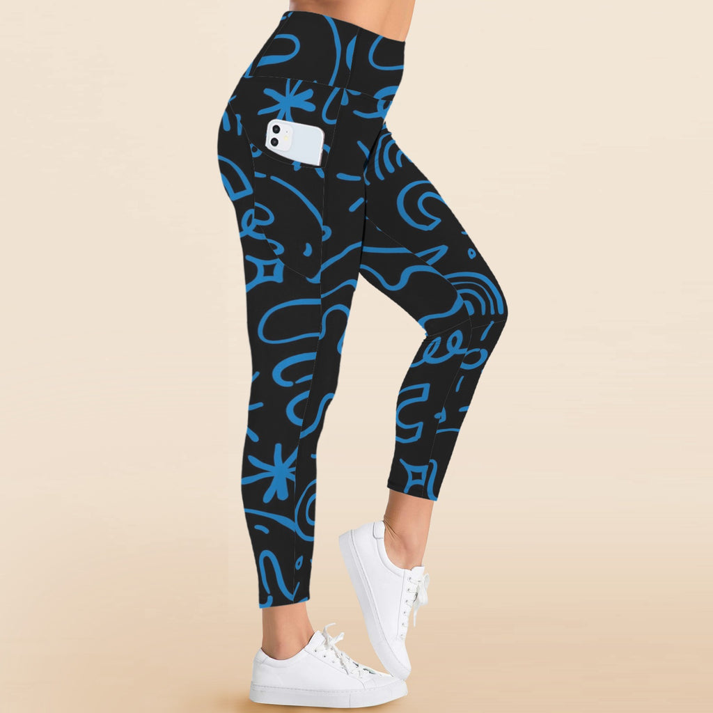 Blue Squiggle - Women's High Waist Pockets Yoga Leggings