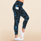 Blue Squiggle - Women's High Waist Pockets Yoga Leggings