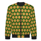 Yellow Flowers On Green Men's Casual Zip‑Up Bomber Jacket