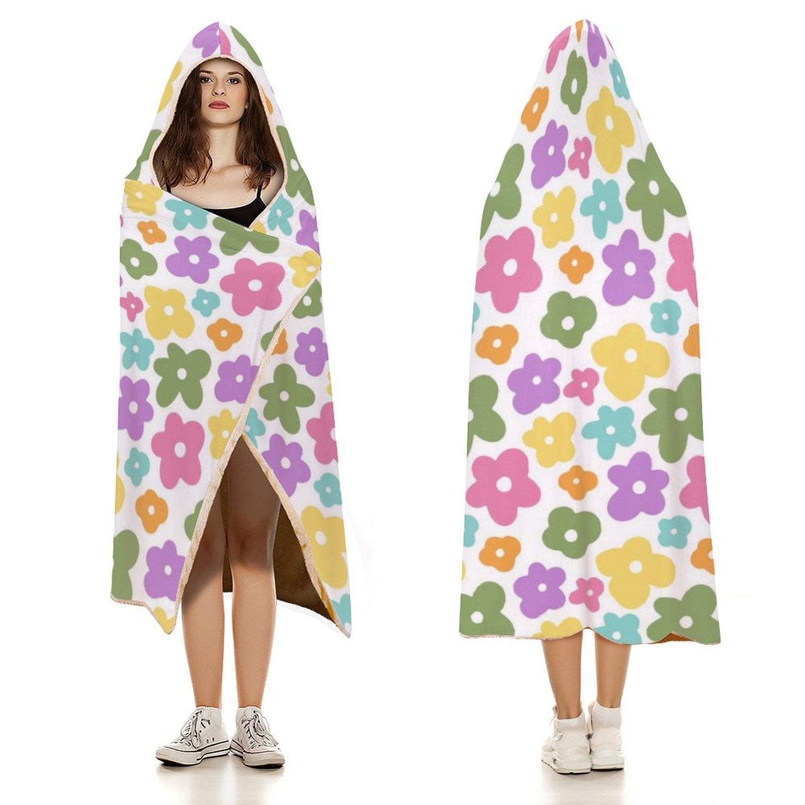Pastel Flowers Kids Hooded Blanket 100cm x 130cm
