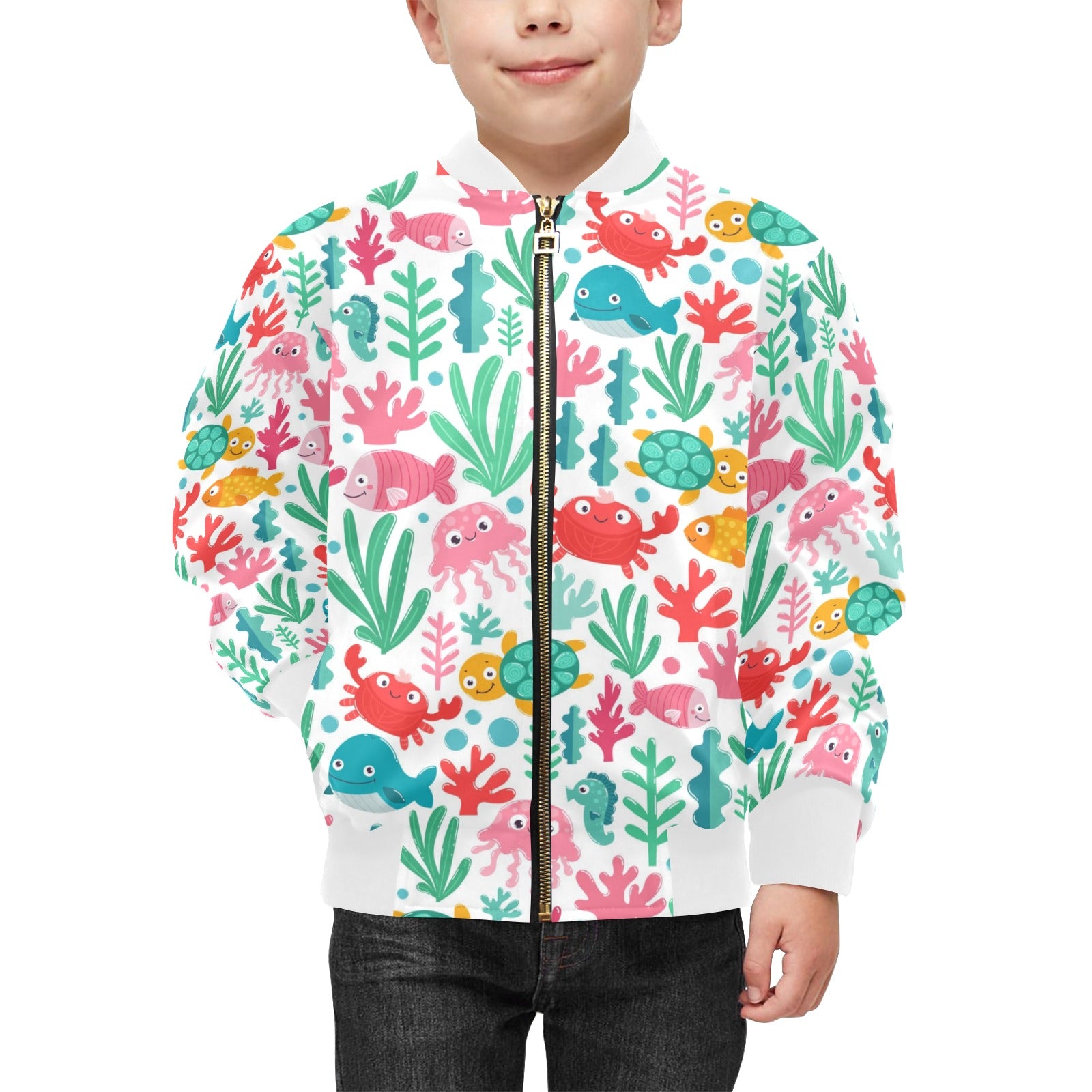 Cute Sea Creatures Kids Bomber Jacket Kids Bomber Jacket animal Ocean Printed Offshore