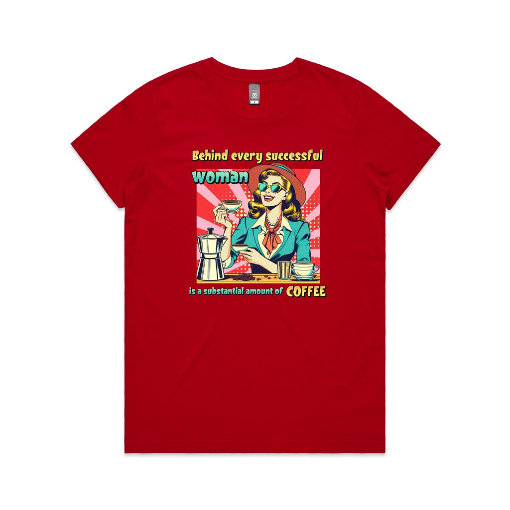 Retro Coffee Woman Women's AS Colour T-shirt Red Womens T-shirt Coffee Printed In Australia Retro