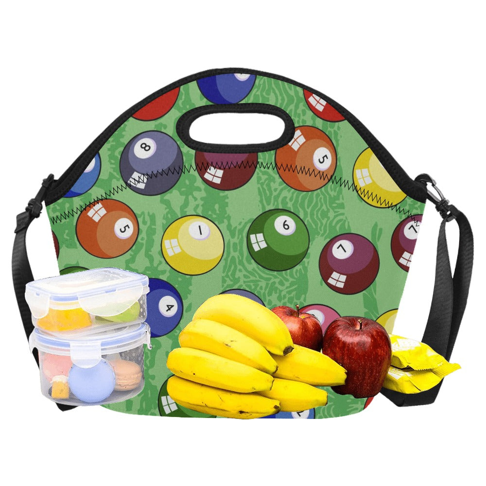 Pool Balls Neoprene Lunch Bag/Large (Model 1669) Neoprene Lunch Bag Games Printed Offshore