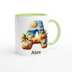 Personalised - Summer Beach Initials - White 11oz Ceramic Mug with Colour Inside Personalised 11oz Mug Customise Globally Fulfilled Personalise