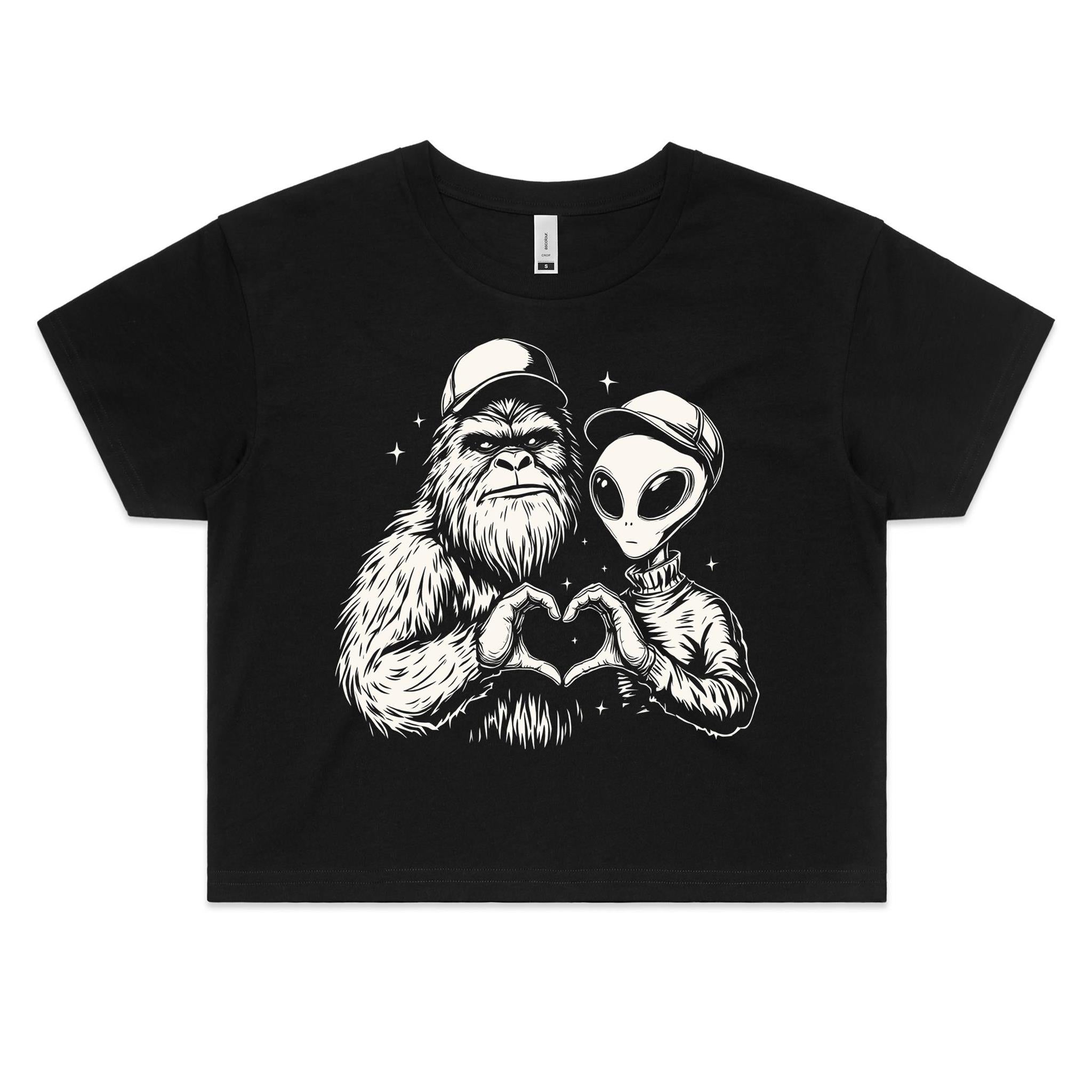 Alien Bigfoot Heart Hands Women's AS Colour Crop Tee
