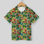 Tropical Comic Book Style Kids Youth Short Sleeve Button Up Shirt